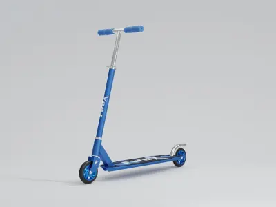 Sporty kick scooter with metallic rims in blue color 3D model