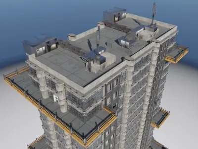 Highrise Building with dirty design and interior Low-poly 3D model