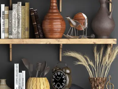 Decorative set vintage shelves - wall art 3D model