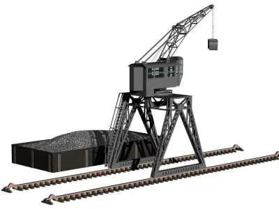 Jib Crane and 4Freight Car set 3D model