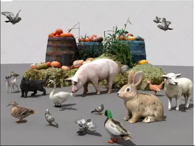 Poultry livestock animals  fruits and vegetables 3D model