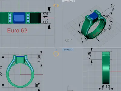 Luxury yellow gold ring with diamonds green rubies model jr00113 3D print model
