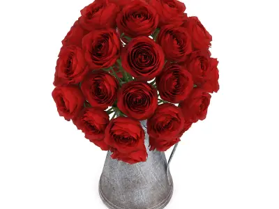 Red Roses in Metal Kettle 3D model