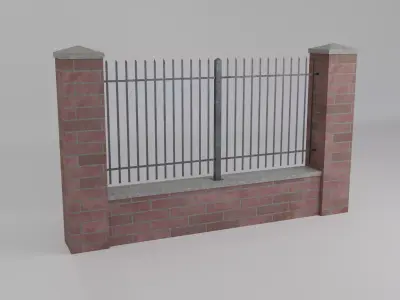 Simple bricks and steel fence Free low-poly 3D model