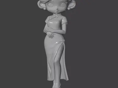 Elegant Chinese Qipao Lady Sculpture Model  3D print model