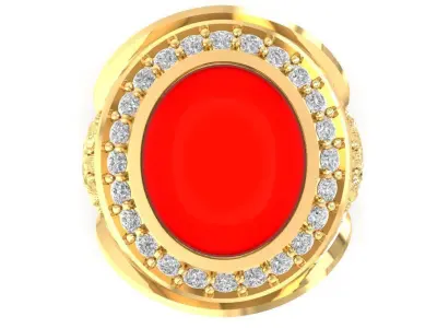 Vintage Red Gemstone Signet Ring for Men 2201 3D print model
