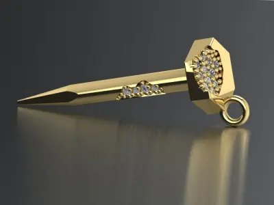 Screw 3D model gold key with diamonds 3D print model