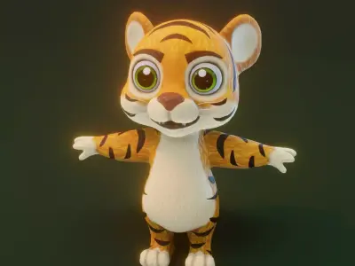 Cartoon Tiger Rigged 3D Model Low-poly 3D model