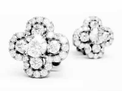 Four Leaf Clover Diamond Earrings 2 3D print model