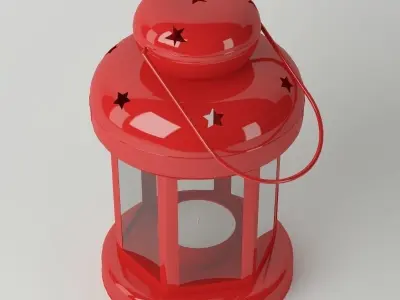 Lantern on wooden table Low-poly 3D model