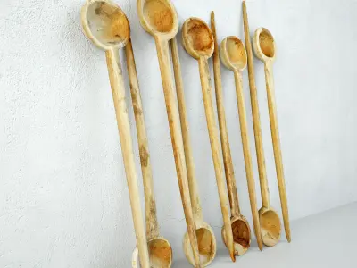 Old Bleached Wood Indian Spoons 3D model