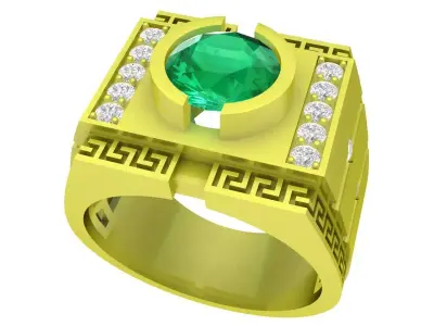 Luxury Greek Key Ring with Round Gemstone 3D Jewelry Model 4077 3D print model