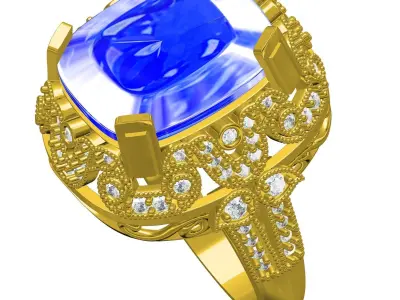 Cushion Cut Stone Art Deco Ring 3D print model