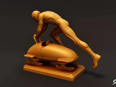 Golden Bobsleigh Statue Low-poly 3D model