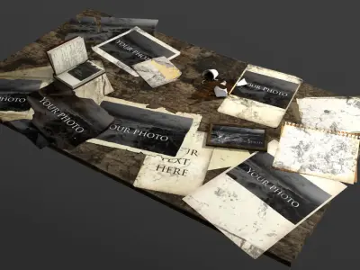 Aged photoes on the table 3D model