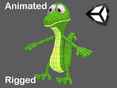 Funny Cartoon Character Lizard Low-poly 3D model