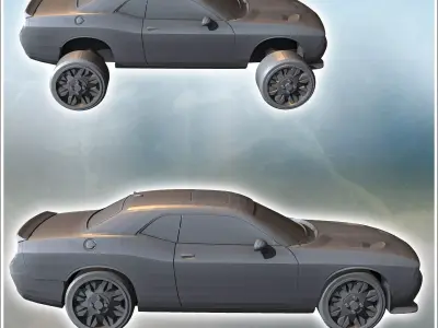 Modern Dodge Challenger car with central air intake on the hood  3D print model