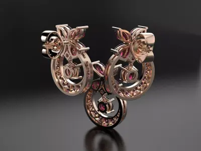 Pendant and earrings set with stones 3D print model