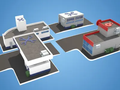Cartoon Pack Service Stations Low-poly 3D model