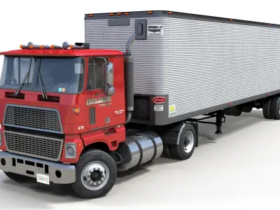 Cabover tracktor semitrailer Low-poly 3D model