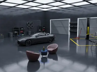 Car Garage Scene Low-poly 3D model