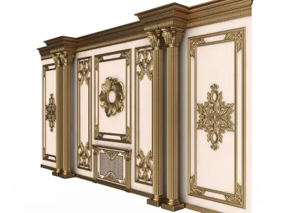 Boiserie Classic Wall with Mouldings 011 White Low-poly 3D model