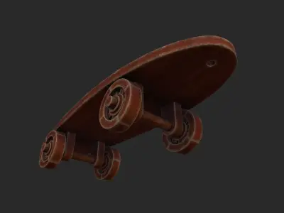Old wooden toy skateboard Free 3D model