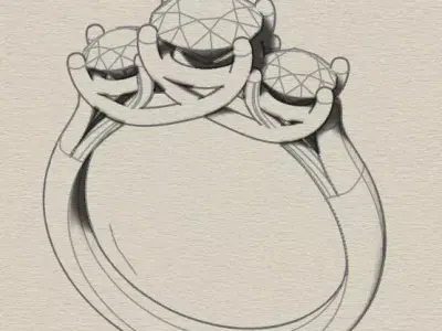 free 3 diamond engagement jewelry ring Free 3D print model