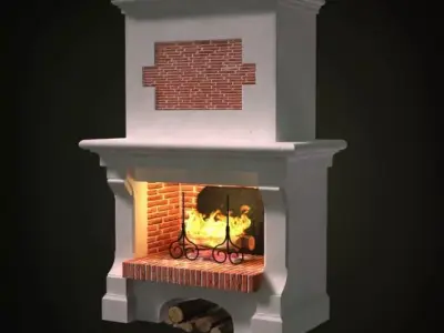 Lit White Fireplace 3D model