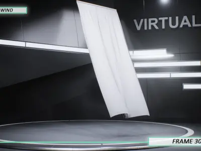 Pack of hanging free wind Animated Curtains Three wind speed  3D model