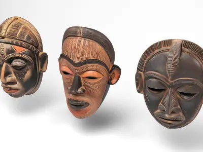 African masks Low-poly 3D model