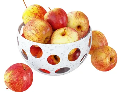 Red Apples in a Decorative Vase with Round Holes 3D model