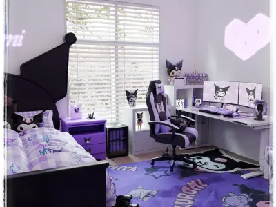 Kuromi Bedroom Blender Scene - DAY and NIGHT 3D model