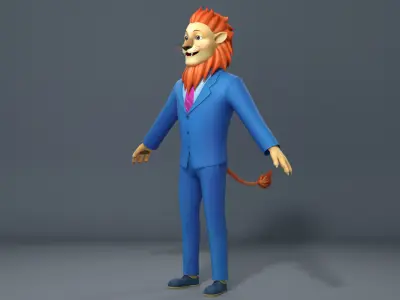 Cartoon lion business suit  character Low-poly 3D model