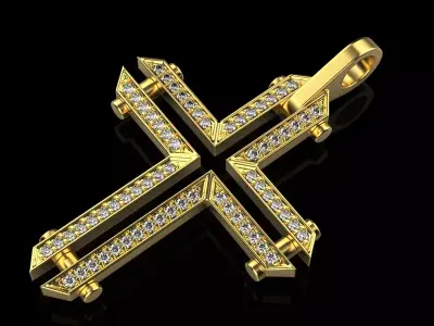 Croses 3d model gold cross pendant with diamonds 3D print model