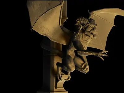 Gargoyle statue of demon on pole Free low-poly 3D model
