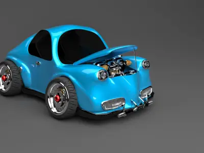 3D Blue VW cars project modelling  Low-poly 3D model