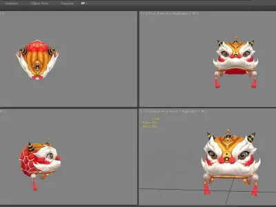 Cartoon lion dance head set Low-poly 3D model