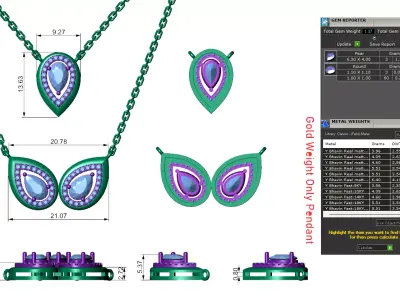 Layered Pear Shape Double Drop Diamond Pendant Necklace  3D print model