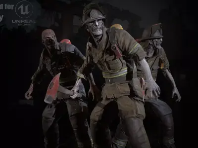 Zombie Firefighter Low-poly 3D model