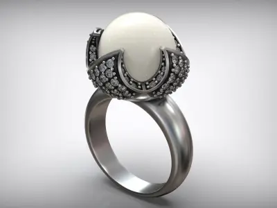Luxury Cocktail Pearl Ring Free 3D print model