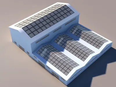 Warehouse building with solar panels 3D model