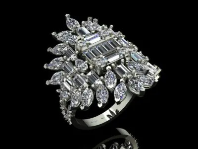 Luxury Baguette Marquise Diamond Ring 3D print model