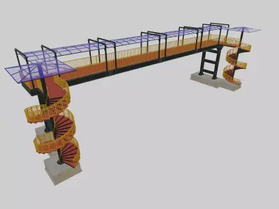 Steel Pedestrian Bridge - Spiral Stair - Straight Type-13 3D model