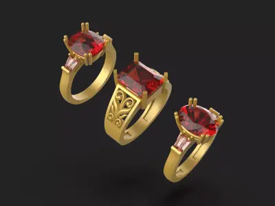Diamond Gents Ring - 3 pis - 008 3D print model