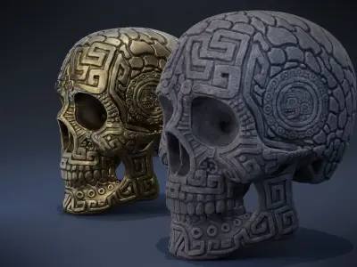 Aztec Skull  Low-poly 3D model