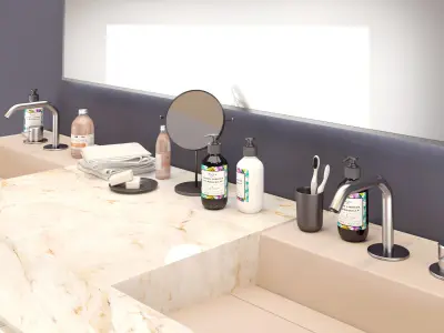 Double Washbain Design - White Marble 3D model