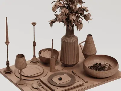 Luxury Model Room Tableware Set-9 3D model