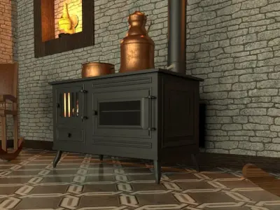 STOVE-PITCHER-POT old stove with chimney Low-poly 3D model