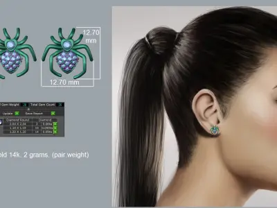 Spider Diamond Earring stud 3D print model